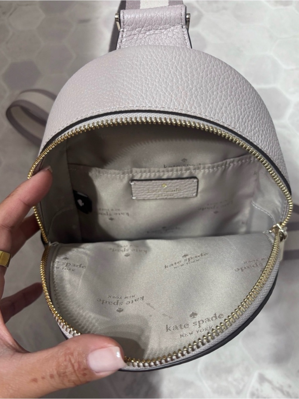 Kate Spade Taupe Pebbled Leather Mini Sling Crossbody Bag - Picture 2 of 4